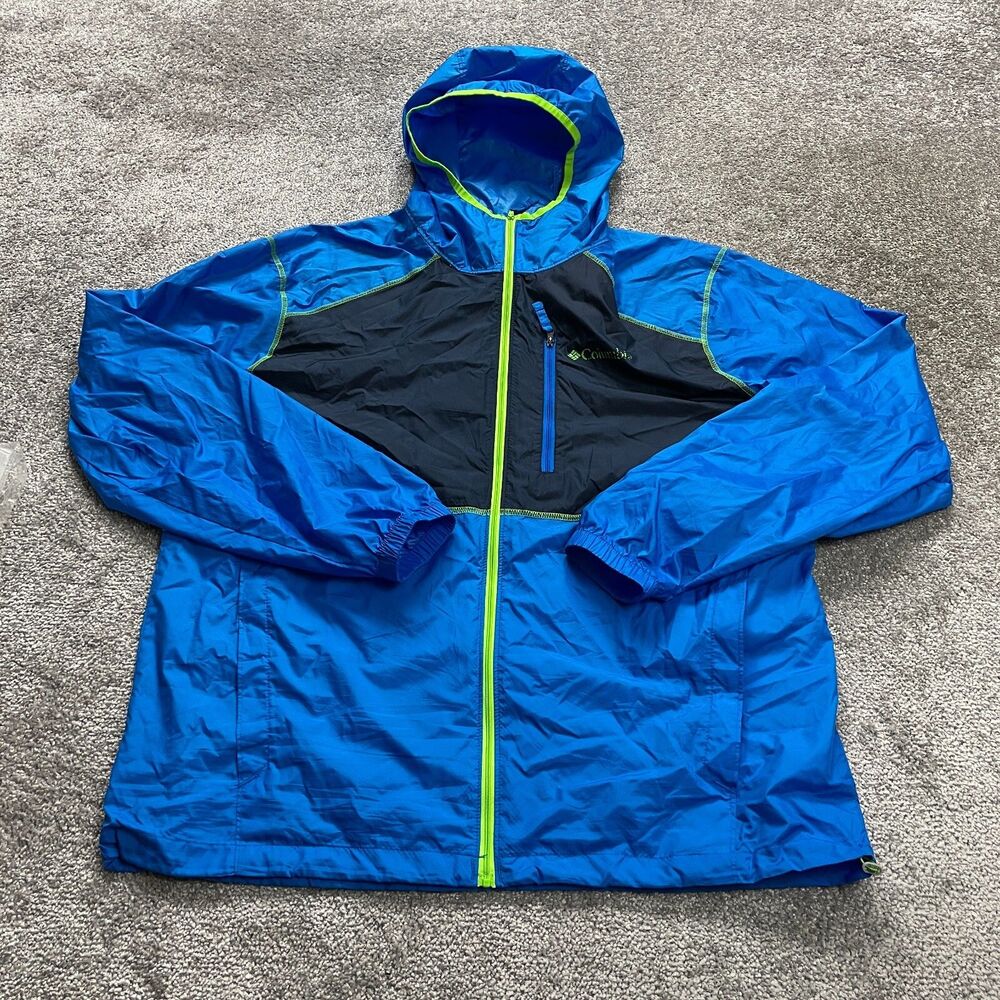 Columbia Jacket Mens Large Blue Lightweight Windbreaker Full Zip Hoodie Active